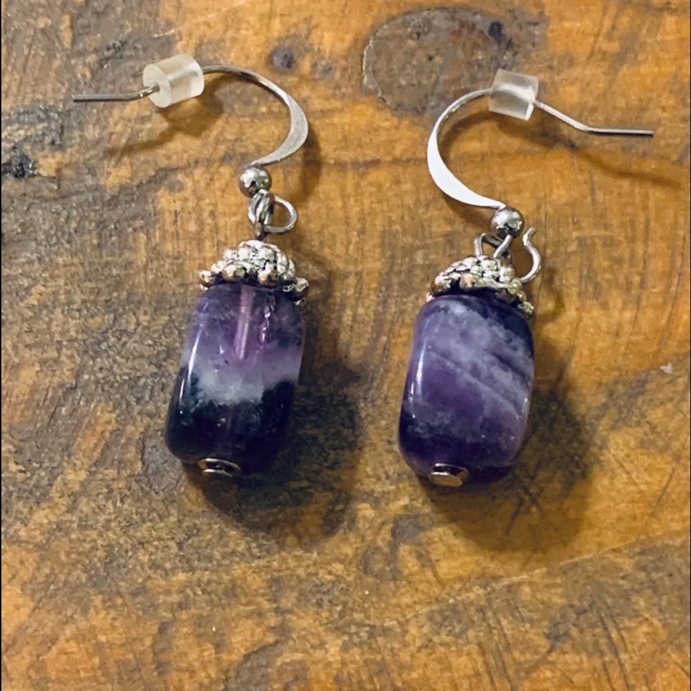 Natural Amethyst Raw Tumbled Stone Earrings